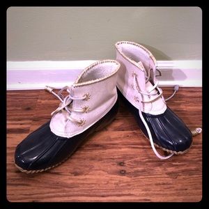 Jack Rogers Navy/Gold Rain Boots WORN ONLY ONCE